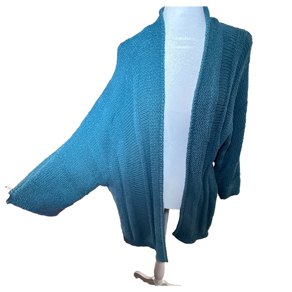 J.Jill Womens Teal Ribbed Open Cardigan Size 1X 3/4 Sleeves Nautical Coastal - Picture 3 of 8